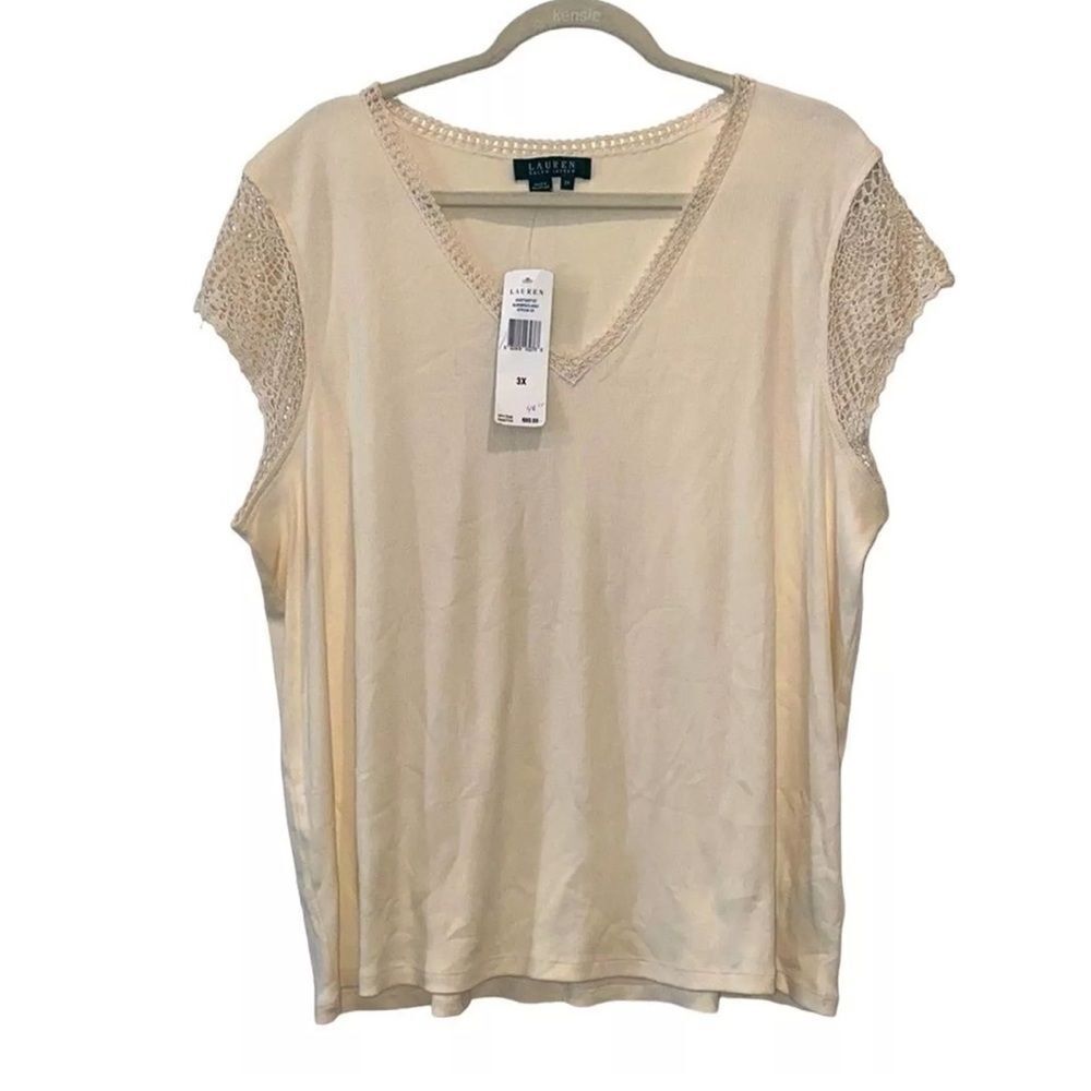 Ralph Lauren Cream Crochet Spring Summer Classic Ribbed Top 3X